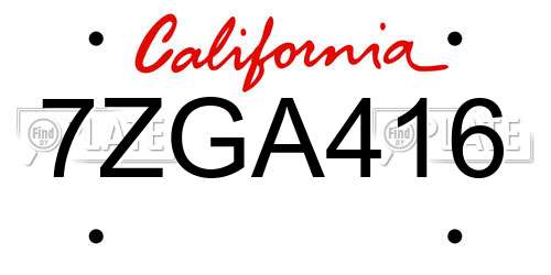 7ZGA416 California License Plate