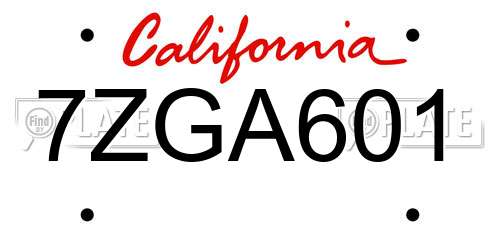 7ZGA601 California License Plate