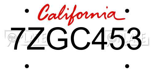 7ZGC453 California License Plate