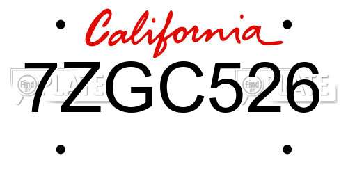 7ZGC526 California License Plate