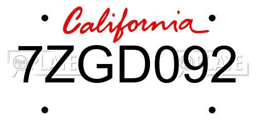 7ZGD092 California License Plate