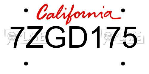 7ZGD175 California License Plate