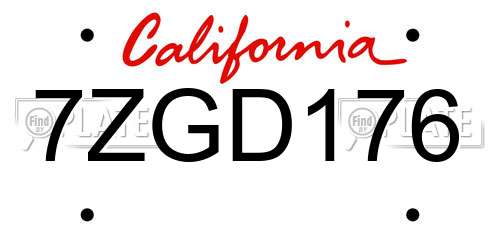 7ZGD176 California License Plate