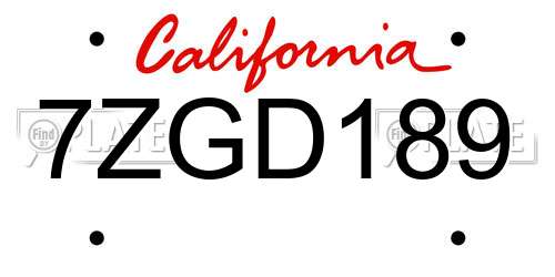 7ZGD189 California License Plate