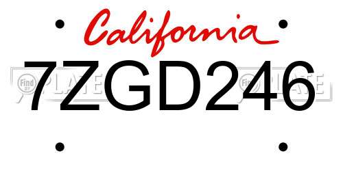 7ZGD246 California License Plate