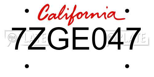 7ZGE047 California License Plate