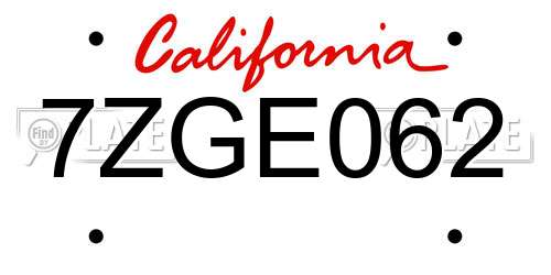 7ZGE062 California License Plate