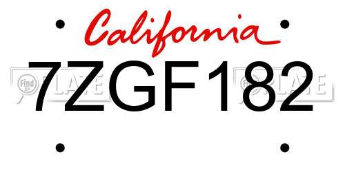 7ZGF182 California License Plate