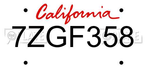 7ZGF358 California License Plate