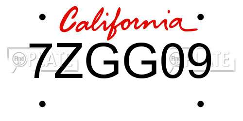 7ZGG09 California License Plate