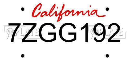 7ZGG192 California License Plate