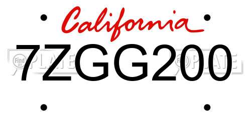 7ZGG200 California License Plate