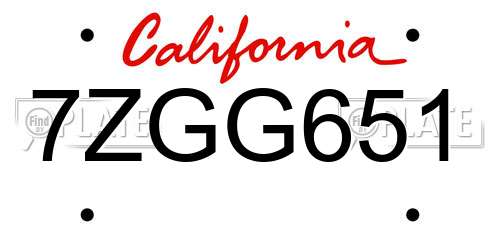 7ZGG651 California License Plate