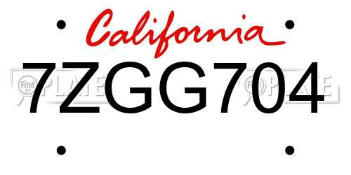 7ZGG704 California License Plate