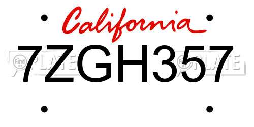 7ZGH357 California License Plate