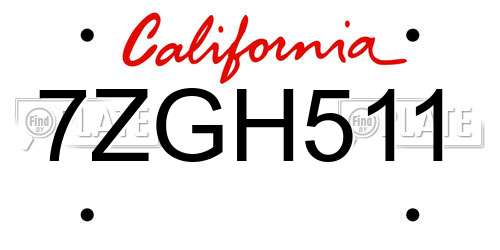 7ZGH511 California License Plate