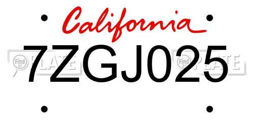 7ZGJ025 California License Plate
