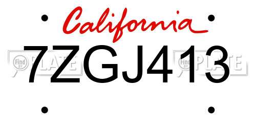 7ZGJ413 California License Plate