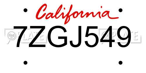 7ZGJ549 California License Plate