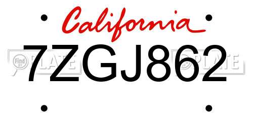 7ZGJ862 California License Plate