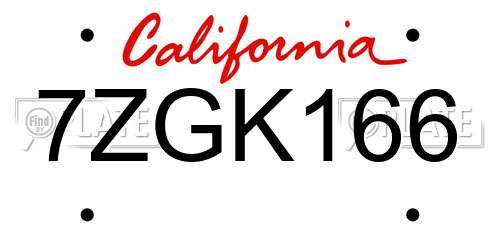 7ZGK166 California License Plate