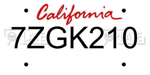 7ZGK210 California License Plate