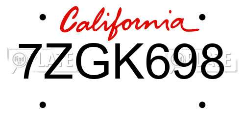 7ZGK698 California License Plate