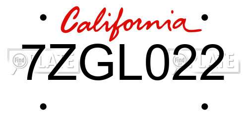 7ZGL022 California License Plate