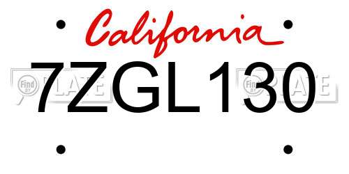 7ZGL130 California License Plate