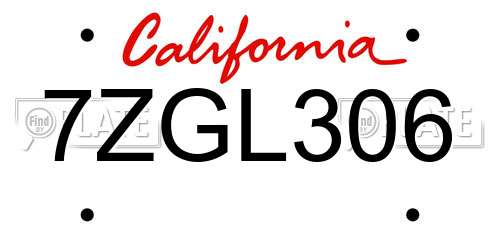 7ZGL306 California License Plate