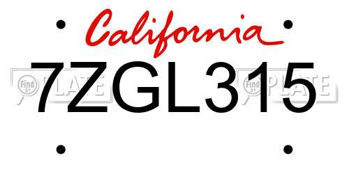 7ZGL315 California License Plate