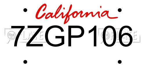 7ZGP106 California License Plate