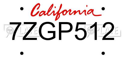 7ZGP512 California License Plate