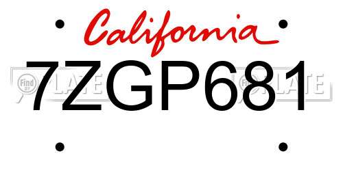 7ZGP681 California License Plate