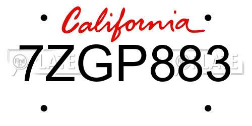 7ZGP883 California License Plate