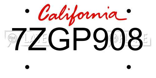 7ZGP908 California License Plate