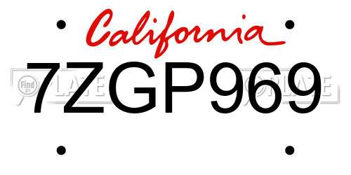 7ZGP969 California License Plate