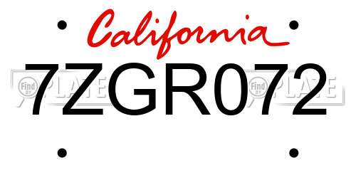 7ZGR072 California License Plate