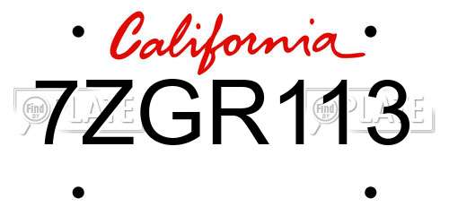 7ZGR113 California License Plate