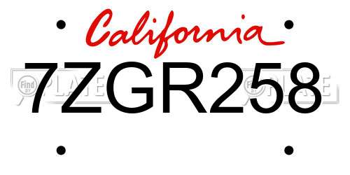 7ZGR258 California License Plate