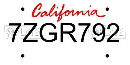 7ZGR792 California License Plate
