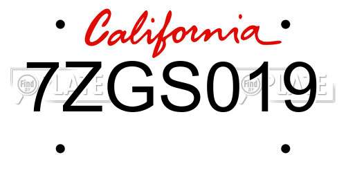7ZGS019 California License Plate
