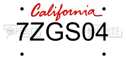 7ZGS04 California License Plate