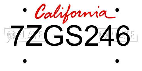 7ZGS246 California License Plate