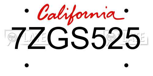 7ZGS525 California License Plate