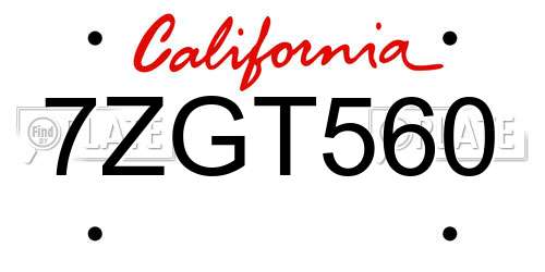 7ZGT560 California License Plate