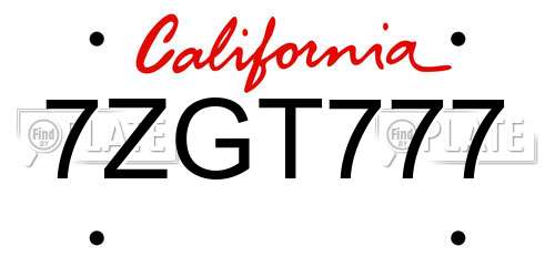 7ZGT777 California License Plate