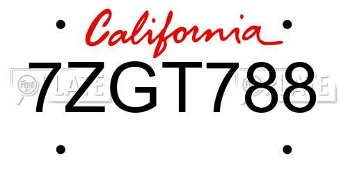 7ZGT788 California License Plate
