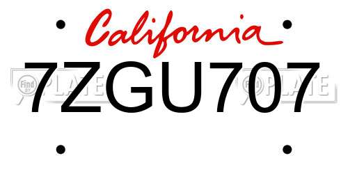 7ZGU707 California License Plate