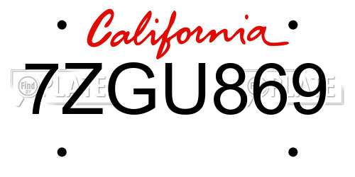 7ZGU869 California License Plate